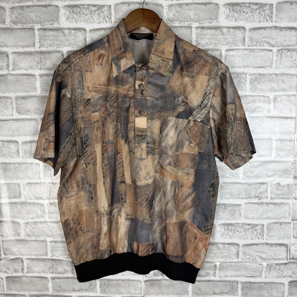 Fulton Street Shirt Works Mens Medium Abstract Geometric Polo Shirt Made in USA